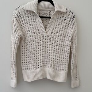 LOFT Women's Cream Open-Knit V-Neck Sweater